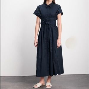 ROUCHA Chic Navy Midi Dress with Tie Waist